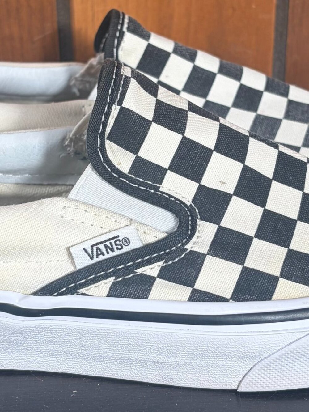 Vans Classic Slip-On Checkerboard Sneakers Black White Mens 6 - Womens 7.5